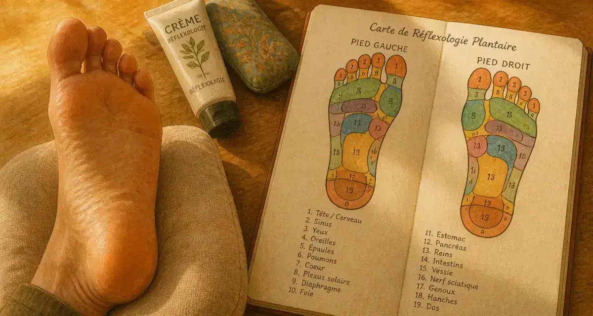 Reflexologie carte du pied : zones réflexes sur pied humain, gestes à éviter