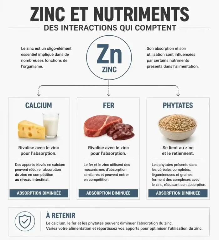 Infographie sur les interactions et l'absorption du zinc