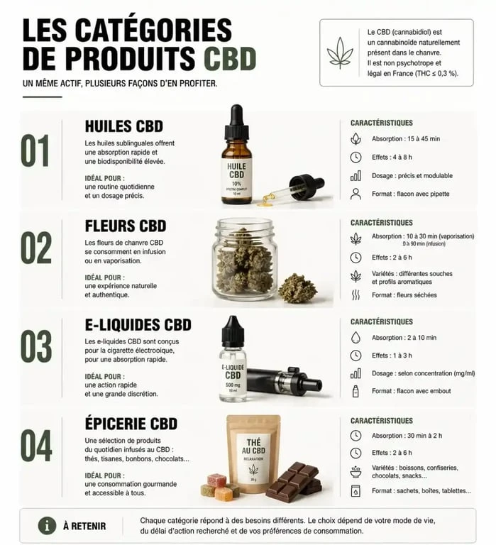 Gamme de produits disponibles aux bienfaits du cbd à Saint-Maurice