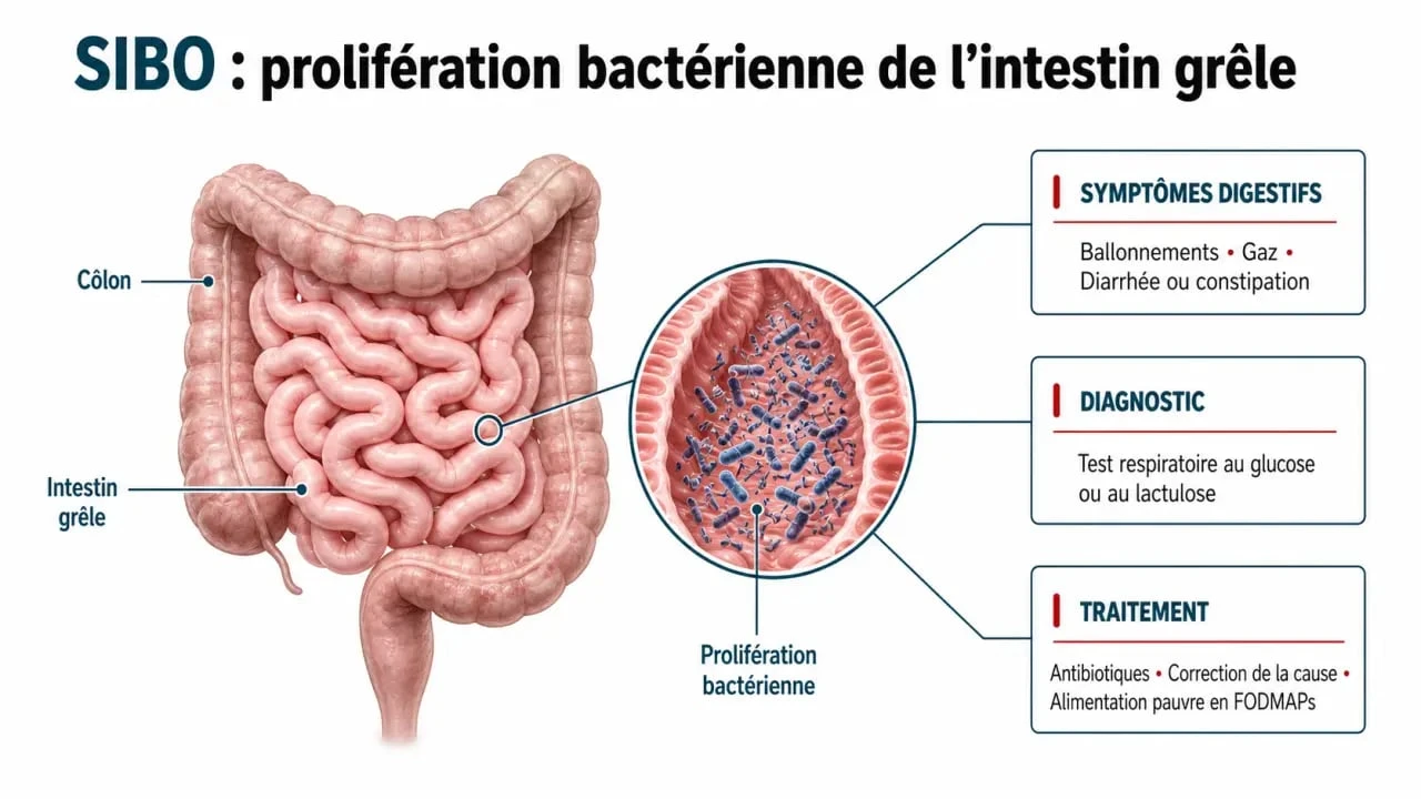 Sibo symptomes traitement : schéma des symptômes, du diagnostic respiratoire et du traitement