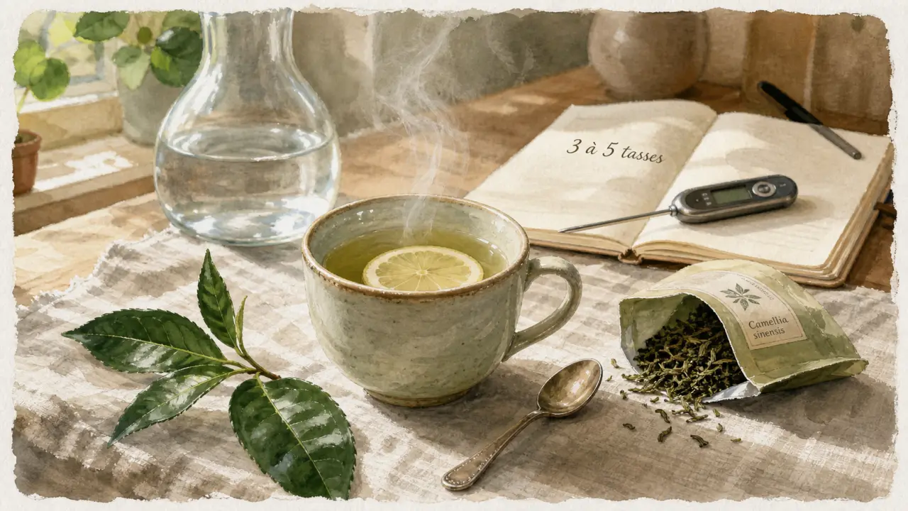 Maigrir the : thé vert 3 à 5 tasses, citron, feuilles
