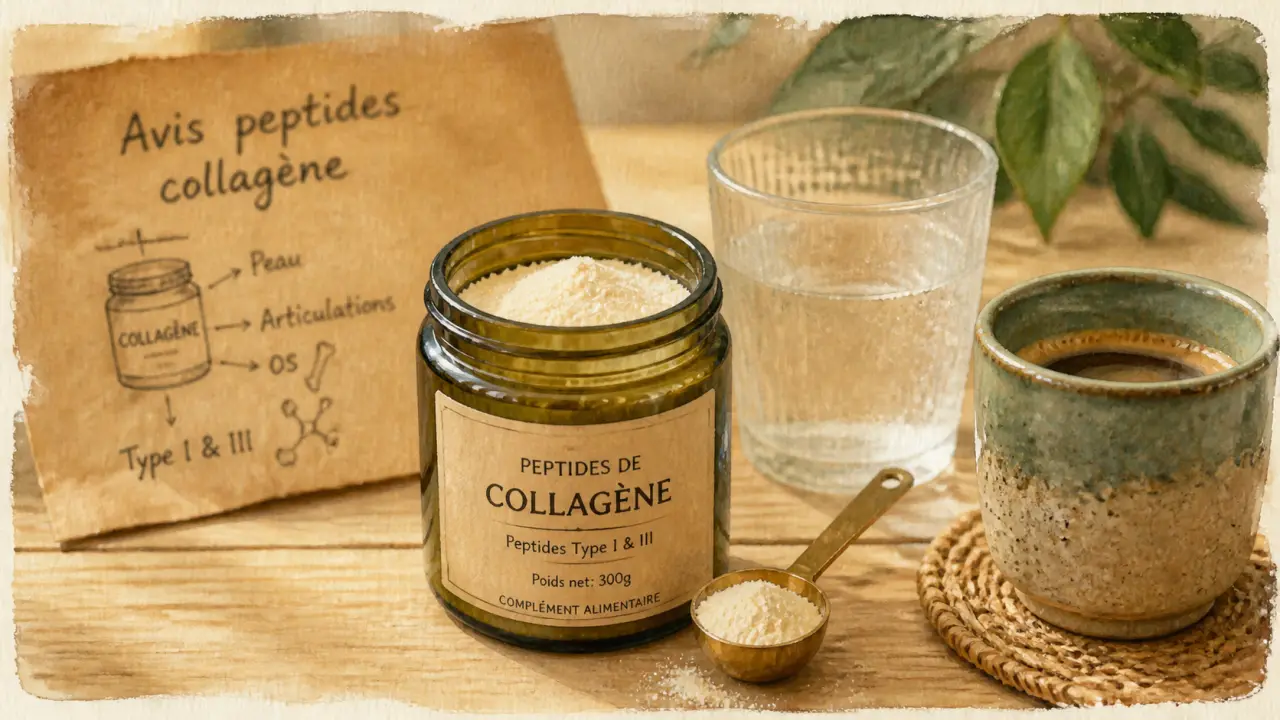 Peptide de collagene avis : pot de collagène en poudre et eau tiède