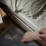 Piqûre acarien : démangeaison sur poignet, drap froissé au lit