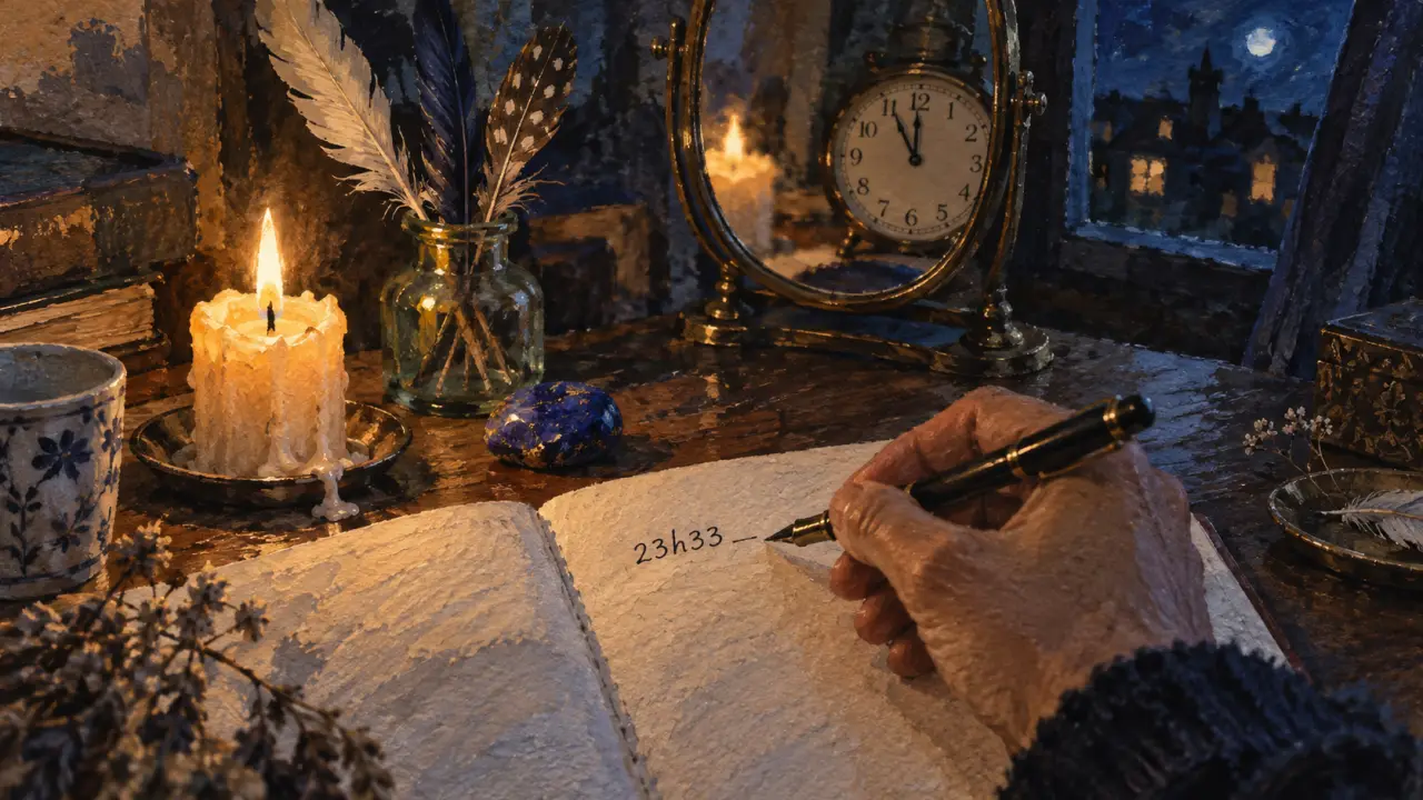 23h33 signification spirituelle : bougie, carnet, message nocturne