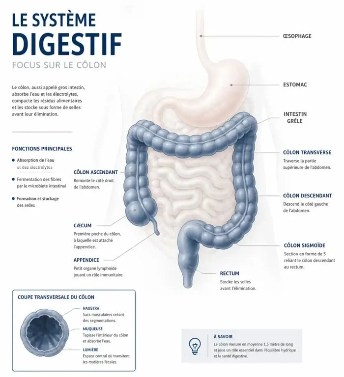 Schéma anatomique du côlon pour comprendre la detoxifiere colon