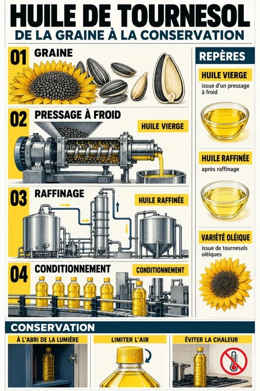 Processus de fabrication et de conservation de l’huile de tournesol