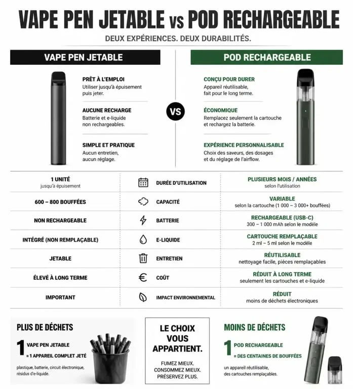 Comparatif entre vape pen jetable et pod rechargeable pour cbd