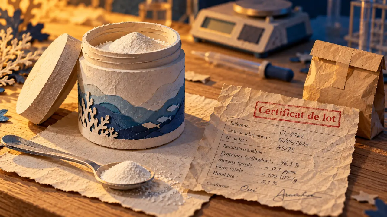 Qualité collagène marin : certificat de lot et poudre analysée